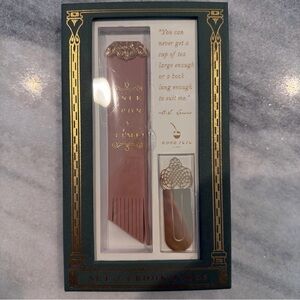 Anthropologie NEW Set Bookmarks in Gift Box Pink Leather Gold Metal